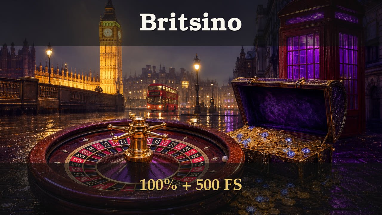 Britsino — London night VIP with roulette wheel, 100% + 500 FS